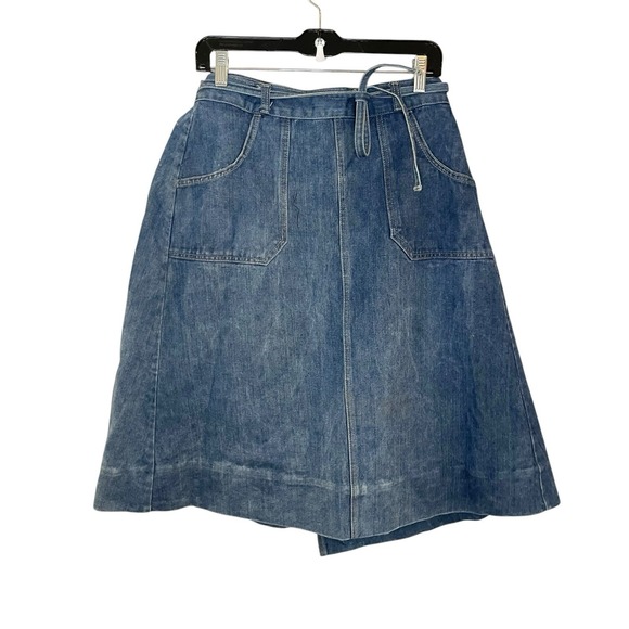 GAP Dresses & Skirts - Vintage 70s GAP Denim Jean Wrap Tie Midi Skirt Pockets Retro Boho Hippie Size L